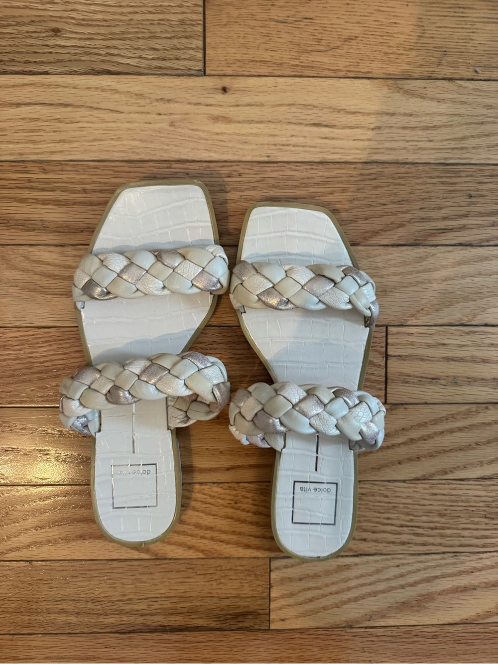 Dolce Vita Braided White and Metallic Slide Sandals